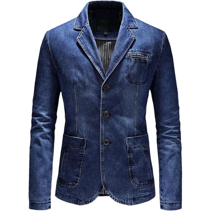 Men's Denim Blazers Coat Oversized Fashion Casual Lapel Button Down Suit Jacket Outerwear