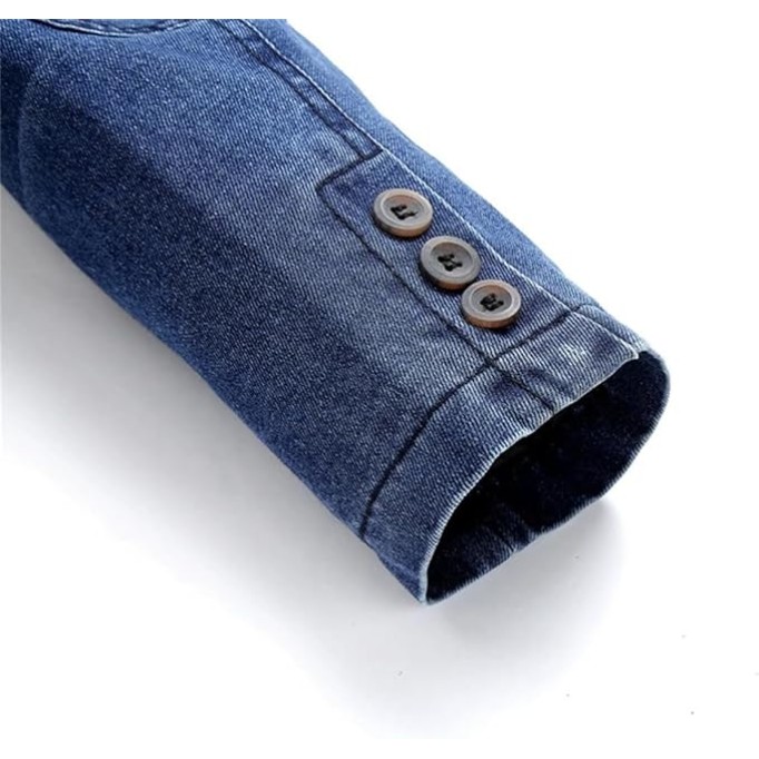 Men's Denim Blazers Coat Oversized Fashion Casual Lapel Button Down Suit Jacket Outerwear