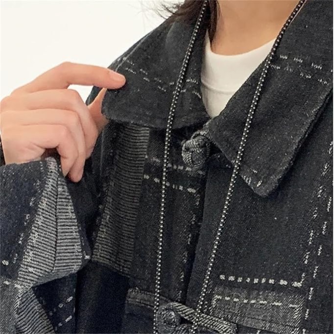 Men Patchwork Buckle Oversize Denim Jacket Classic Contrast Lapel Long Sleeve Jean Coat
