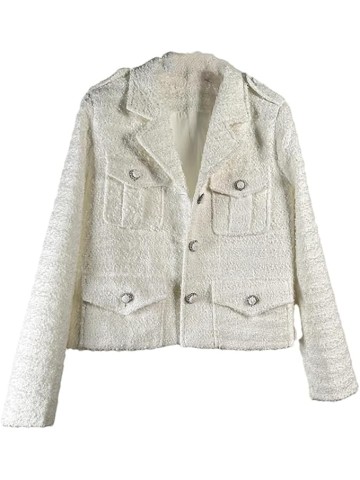 Womens Small Fragrant White Thin Coat Long Sleeve Lapel Pink Chic French Tweed Jacket