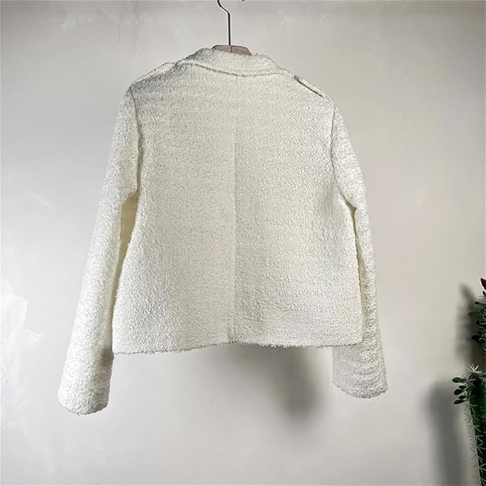 Womens Small Fragrant White Thin Coat Long Sleeve Lapel Pink Chic French Tweed Jacket