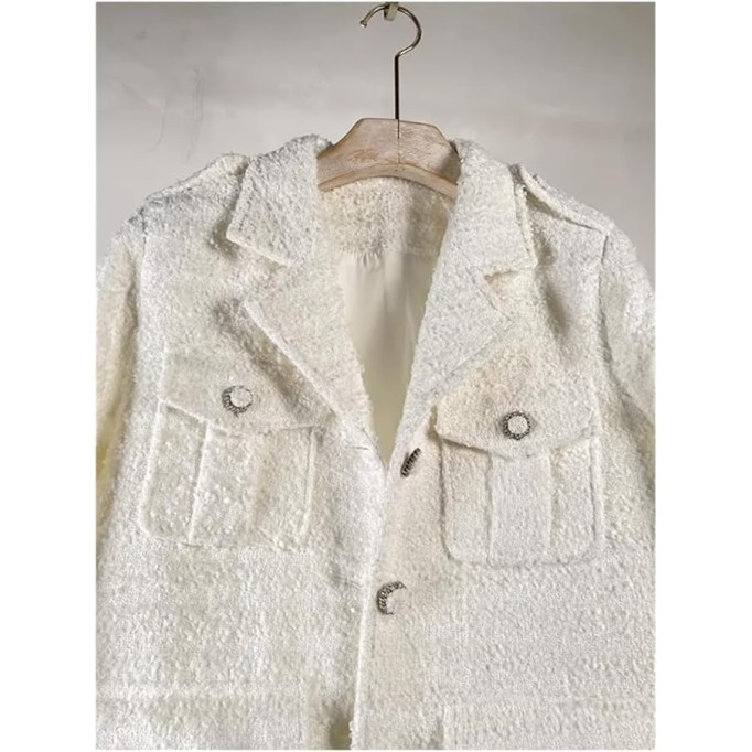 Womens Small Fragrant White Thin Coat Long Sleeve Lapel Pink Chic French Tweed Jacket
