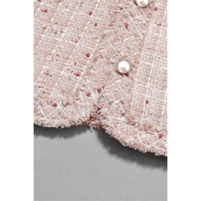Womens Pink Dotted Tweed Jacket Woolen Coat Elegant Style One-Piece Wool Classic Jacket