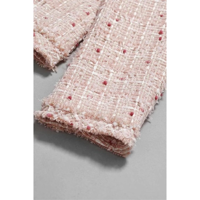 Womens Pink Dotted Tweed Jacket Woolen Coat Elegant Style One-Piece Wool Classic Jacket