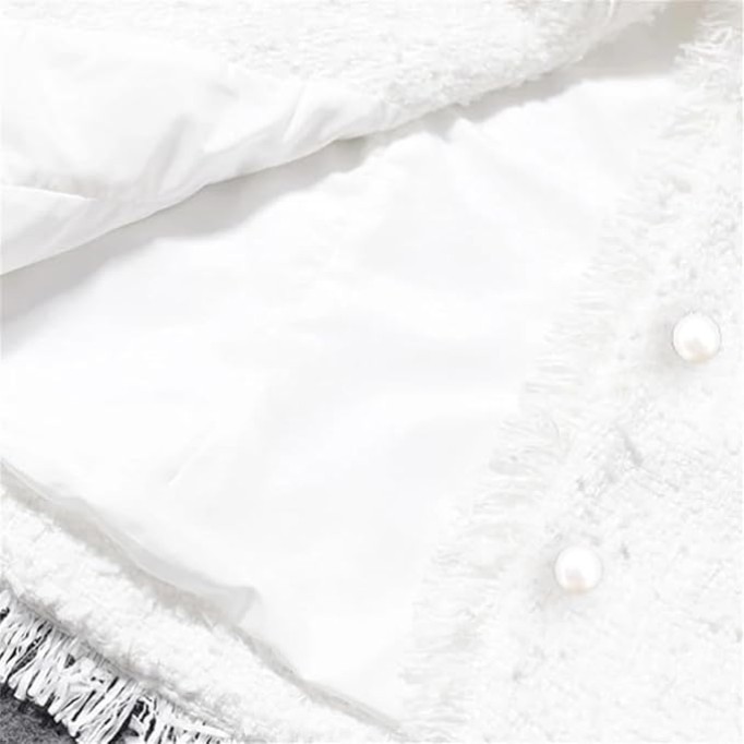 Womens Tweed Jacket White Pearl Inlaid Pocket Jacket Slim Slimming Tweed Jacket Coat