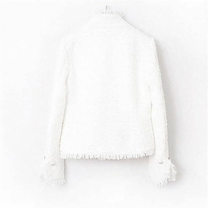 Womens Tweed Jacket White Pearl Inlaid Pocket Jacket Slim Slimming Tweed Jacket Coat