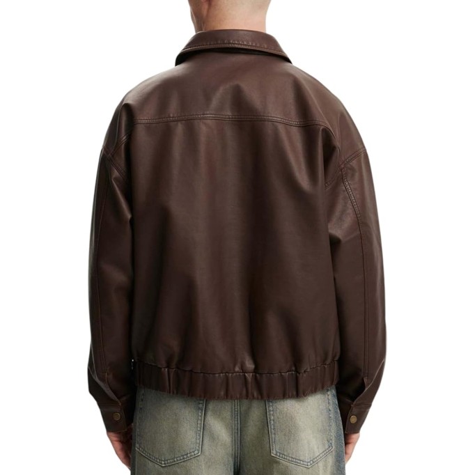 Men’s 100% Sheepskin Leather Bomber Jacket – Retro Oversized Fit with Large Pockets & Shirt Collar