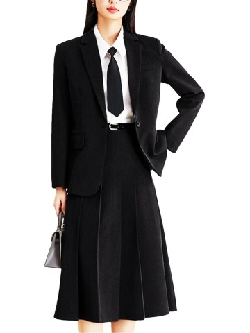 Women’S Spring Curvy Fit Notch Lapel Blazer + High Waist Skirt Office Two-Piece Set