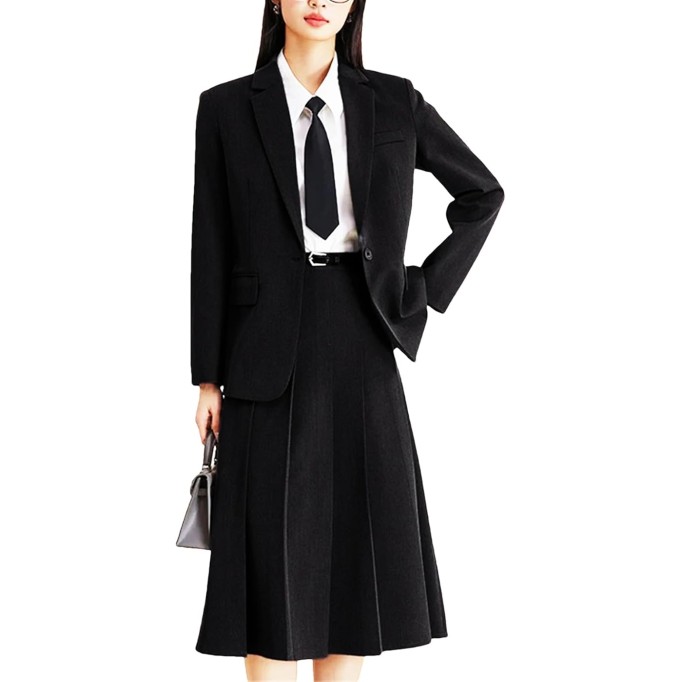 Women’S Spring Curvy Fit Notch Lapel Blazer + High Waist Skirt Office Two-Piece Set