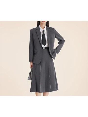 Women’S Spring Curvy Fit Notch Lapel Blazer + High Waist Skirt Office Two-Piece Set