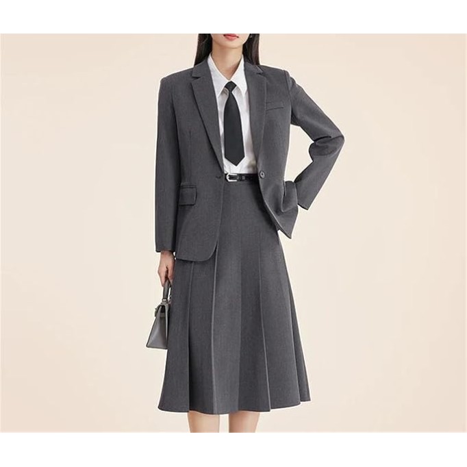 Women’S Spring Curvy Fit Notch Lapel Blazer + High Waist Skirt Office Two-Piece Set