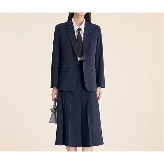 Women’S Spring Curvy Fit Notch Lapel Blazer + High Waist Skirt Office Two-Piece Set