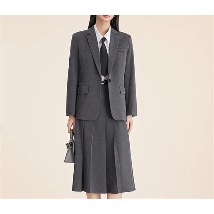 Women’S Spring Curvy Fit Notch Lapel Blazer + High Waist Skirt Office Two-Piece Set