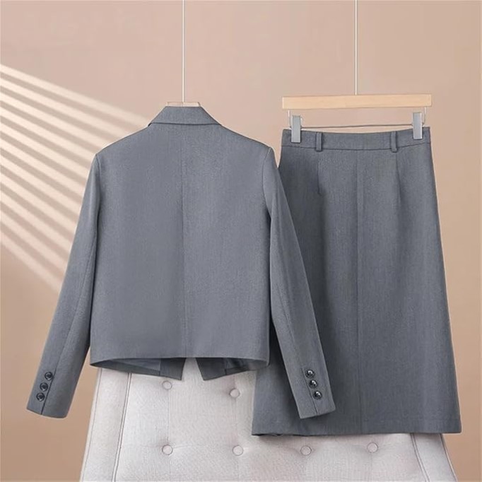 Women Fashion Two-Piece Set Vintage Tweed Single Breasted Blazer Female Short Jacket Pleated Skirt Suit Ladies