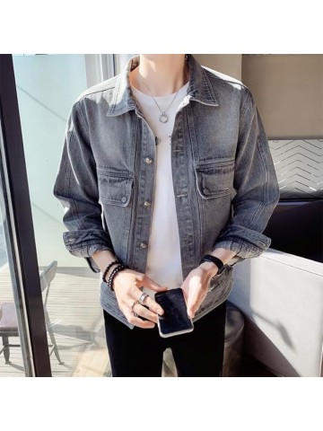Korean Retro Short Denim Jacket Men's Spring Autumn Casual Coat