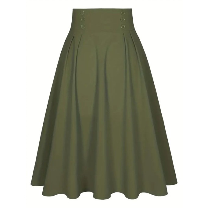Army green high-waisted slimming skirts with large hemlines