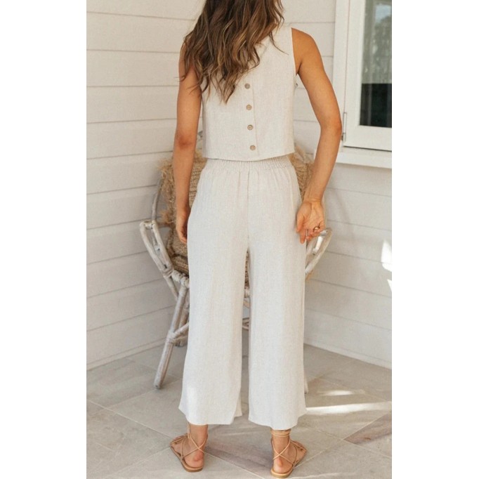 Buttoned Tank And Pants Matching Sets