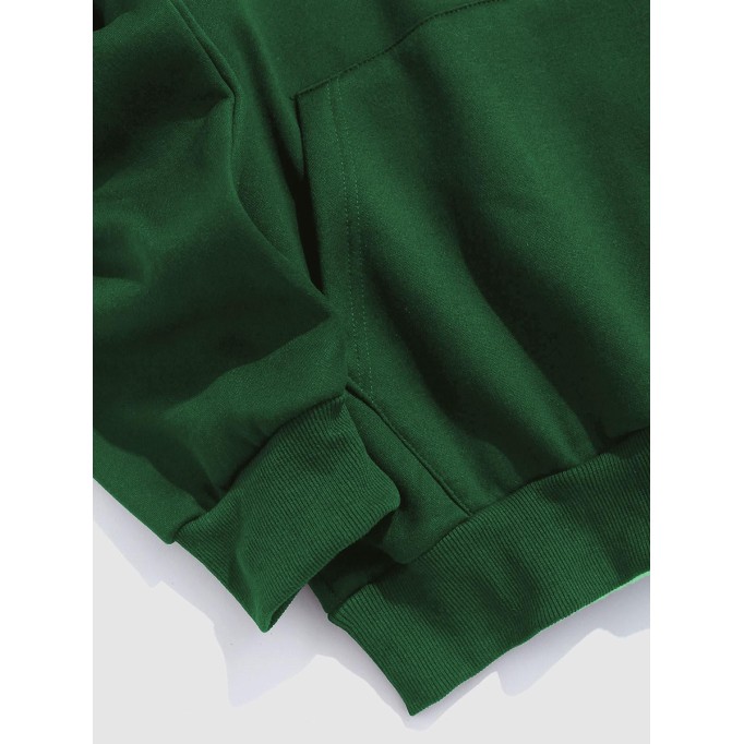 Letter-embroidered puffy fleece-lined green hoodie
