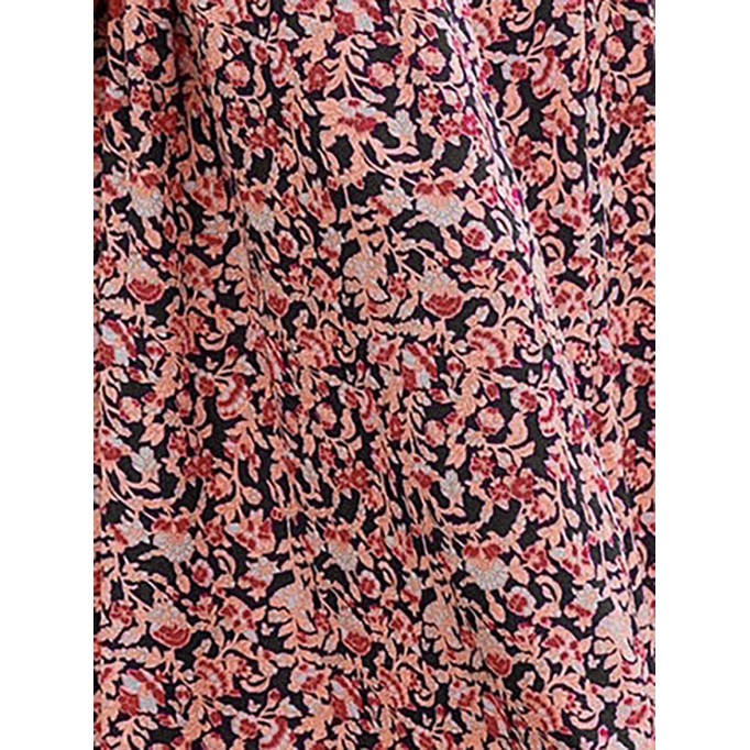 Printed V-Neck Long Sleeve Maxi Dress