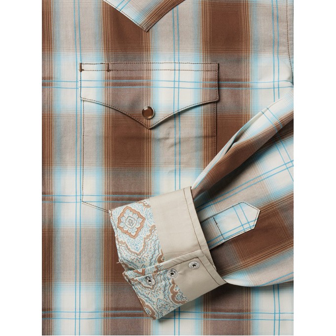 Men's Sand Ombre Plaid Western Shirt