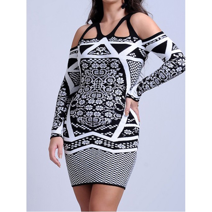 Women Casual Elegant Print Sweater Dress
