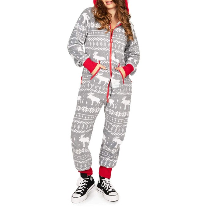 Women's Christmas Elk Print Zip Jumpsuit