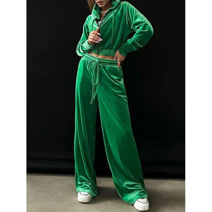 Women's Fashion Golden Velvet Sweatshirt Casual Pants Set