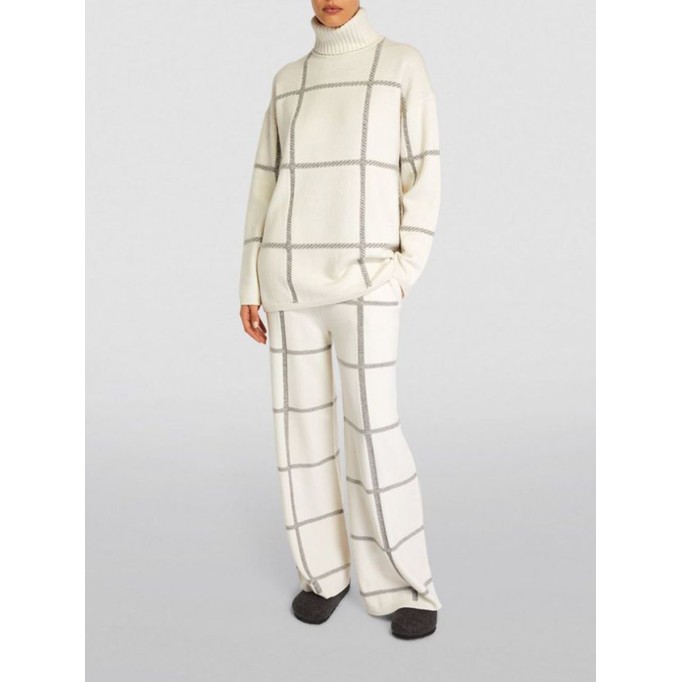 Women's plaid turtleneck knitted two-piece set